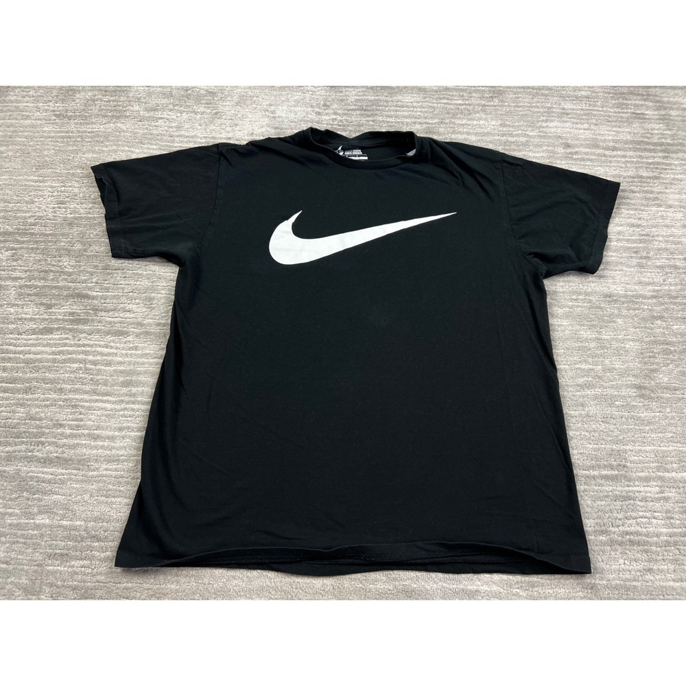 Nike T-Shirt Mens L Black White Swoosh Logo Graphic Short Sleeve Regular Fit Tee